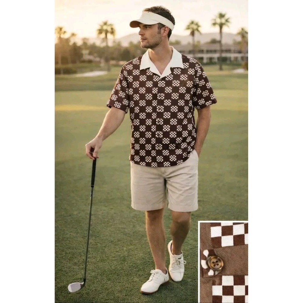 Bogey Boys Macklemore Camp Collar Checkered Button-Down Retro Vintage Look S / M